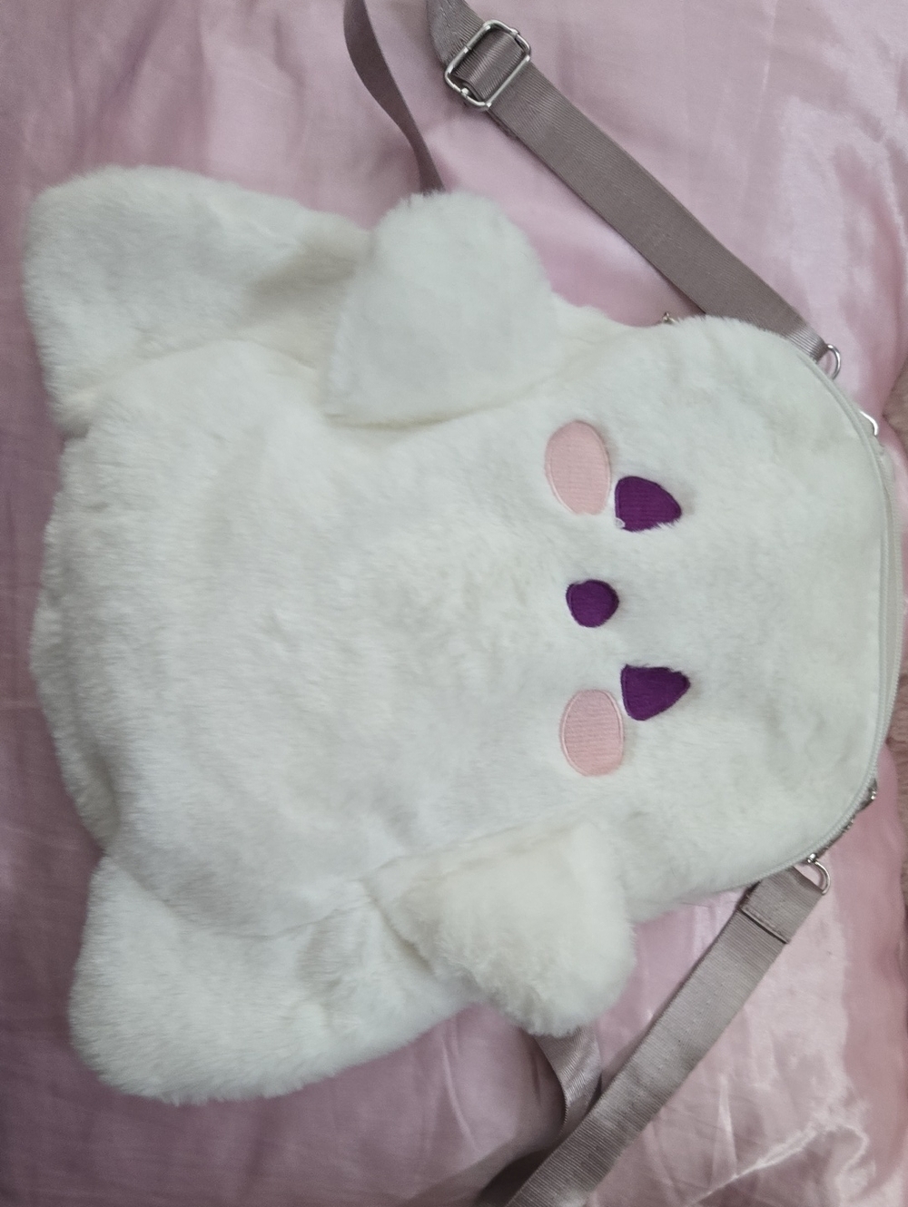 Plush Ghost Crossbody Bag for Kids - White with Purple & Pink Accents